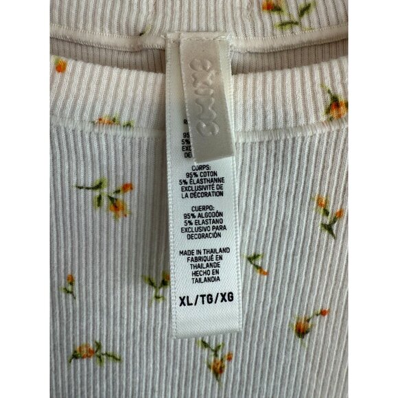 Skims Women's Ribbed Cotton White Floral Short Sleeve Top XL Dainty Casual - Picture 4 of 10